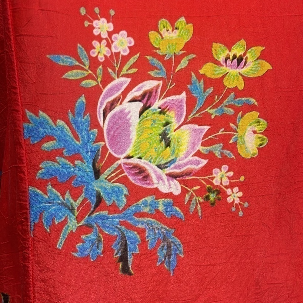 Johnny Was Red Floral Short Sleeve Tunic with Tassel Tie Size XS - EUC - Picture 5 of 7